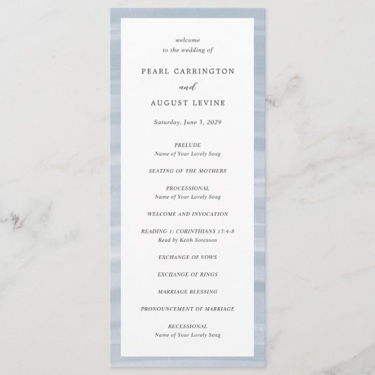 Programme Coastal Chic Muted Blue Mariage élégant (Devant)