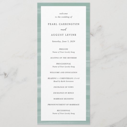 Programme Coastal Chic Muted Green Mariage élégant (Devant)