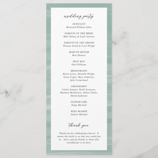 Programme Coastal Chic Muted Green Mariage élégant (Dos)