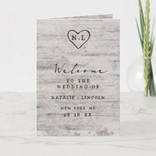 Programme Cœurs Gravés Cérémonie de Mariage Rustique en Boul