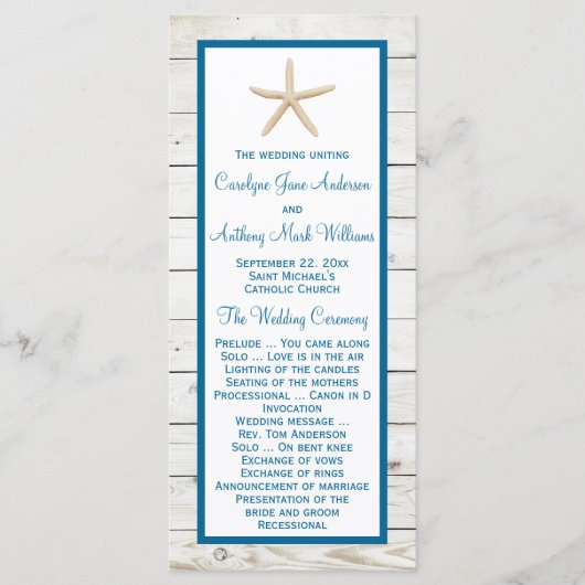 Programme Collection de mariage sur la plage en bois passée  (Devant)