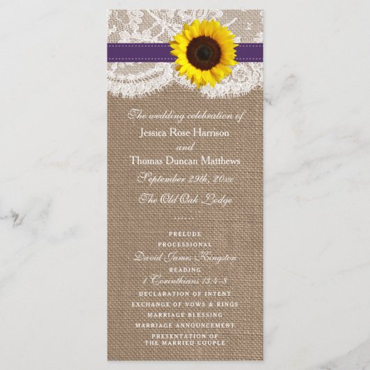 Programme Collection de Mariages de tournesol rustique - vio (Devant)