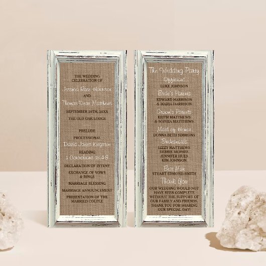 Programme Collection de Mariages Rustic White Frame & Burlap