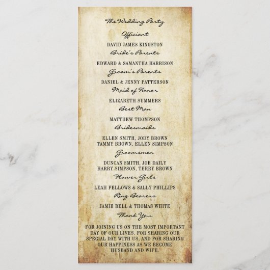 Programme Collection Mariage de lustres Vintages (Dos)