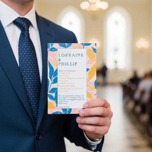 Programme Coloré moderne Botanique bleu jaune Mariage