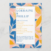 Programme Coloré moderne Botanique bleu jaune Mariage (Devant)