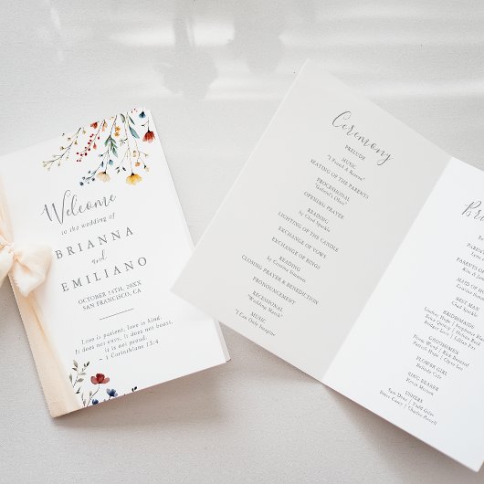 Programme Colorful Garden wildflower Folded Wedding