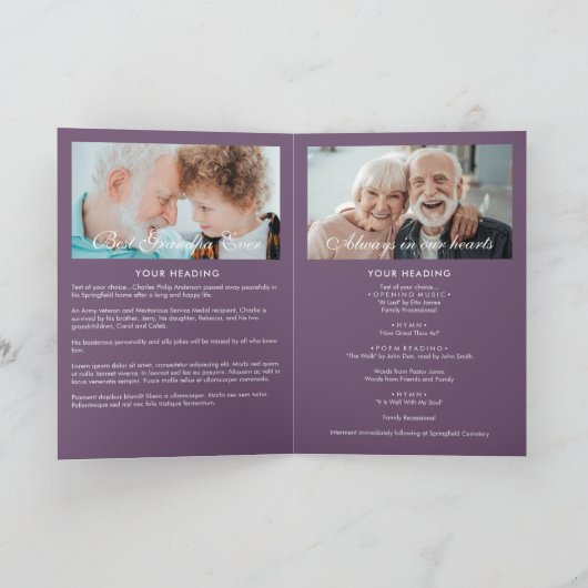 Programme commémoratif/funéraire moderne plié de 1 (Intérieur)