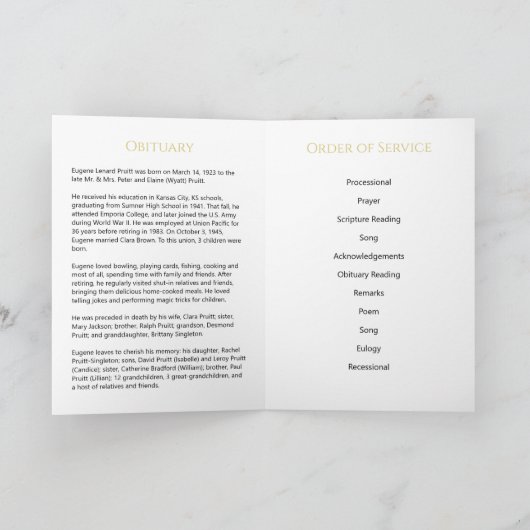 Programme commémoratif funéraire noir et or (Intérieur)