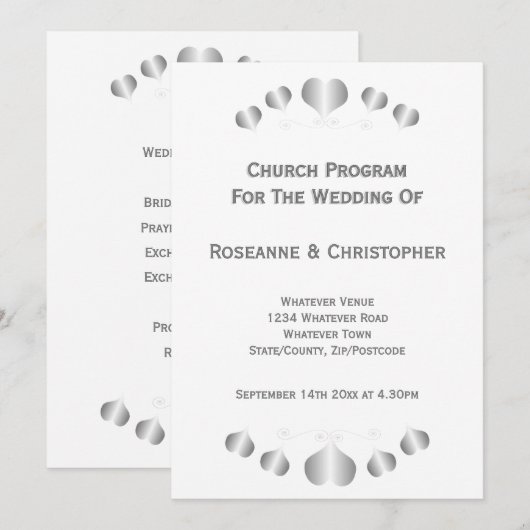 Programme Conception de mariage Silver Hearts Design (Devant / Derrière)