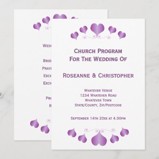 Programme Conception de mariages Cœurs violets (Devant / Derrière)