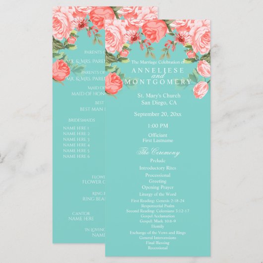 Programme Conception florale de jolies teintes de sarcelle e (Devant / Derrière)