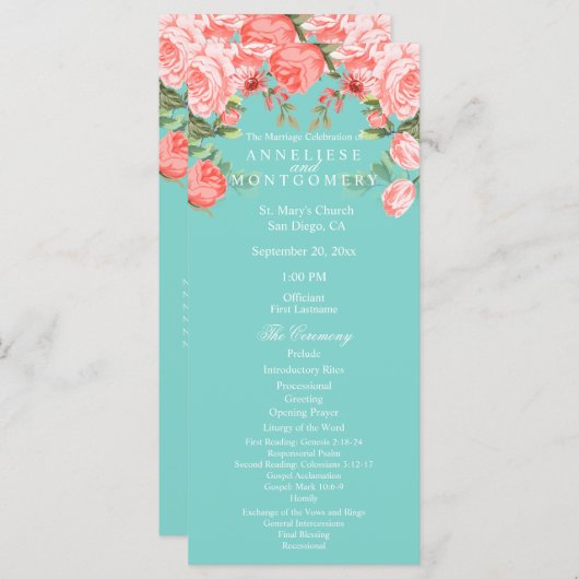 Programme Conception florale jolie sarcelle et corail - Prog (Devant / Derrière)