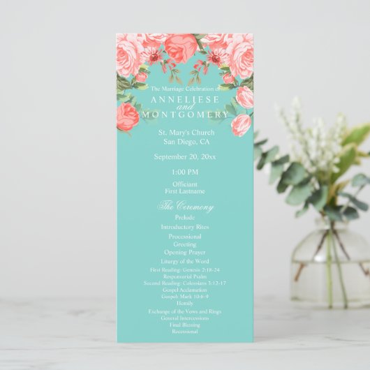 Programme Conception florale jolie sarcelle et corail - Prog (Debout devant)