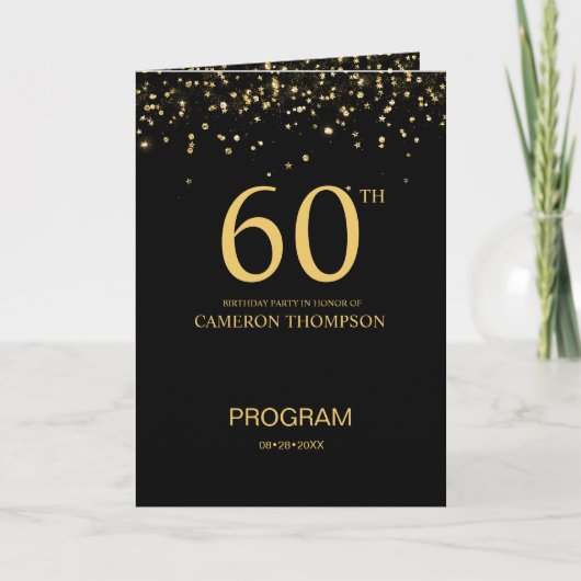 Programme Confettis élégants noirs et or pour 60e anniversai (Devant)