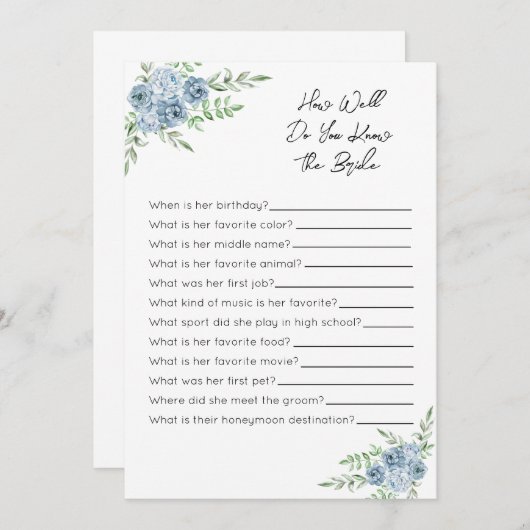 Programme Connaissez-Vous Bien Le Jeu De Mariée - Floral Ble (Devant / Derrière)