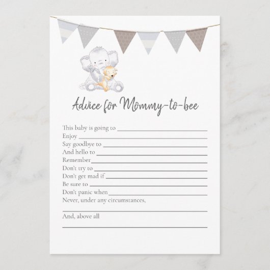 Programme Conseil Pour Maman-To-Be Game Baby Elephant Card (Devant)