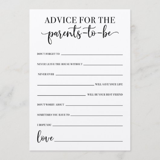 Programme Conseils Pour Le Jeu De Baby shower Parents-To-Be (Devant)