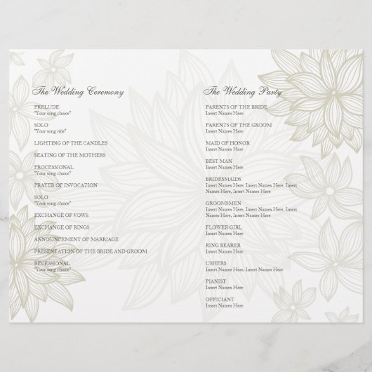 Programme Contoured Bloom Taupe Wedding Circulaire (Dos)