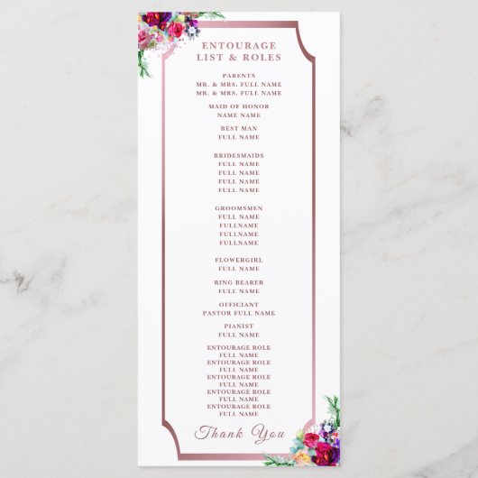 Programme Corail métallique simple et élégant |Mariage moder (Dos)