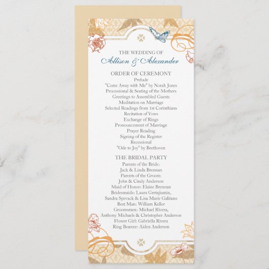 Programme Coral Automne Bohème Automne Floral Wedding Progra (Devant / Derrière)