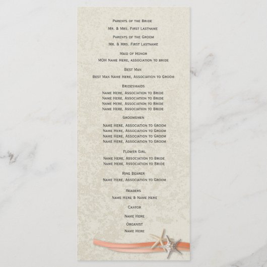 Programme Coral Beach Starfish and Ribbon Wedding Program (Dos)