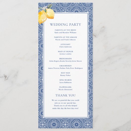 Programme Côte d'Amalfi Bleu Méditerranée Carrelage Mariage (Dos)