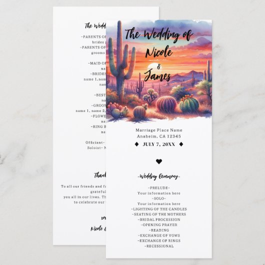 Programme Coucher de soleil dans le désert aquarelle program (Devant / Derrière)