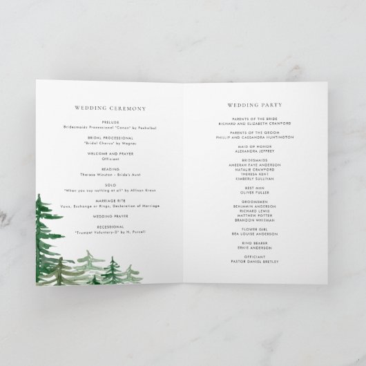 Programme Couleur d'eau romantique Mariage forestier (Intérieur)