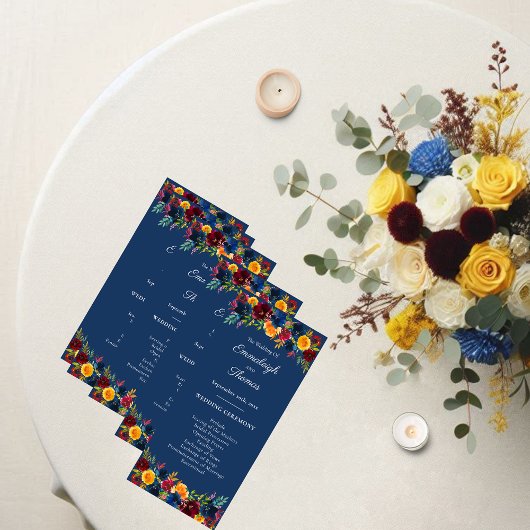Programme Couleurs vives Aquarelle Marine bleu Mariage Flora