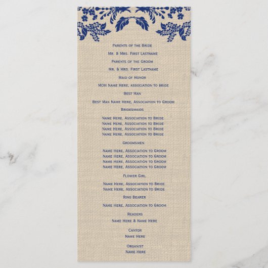 Programme Country Garden et Burlap Wedding Program (Dos)