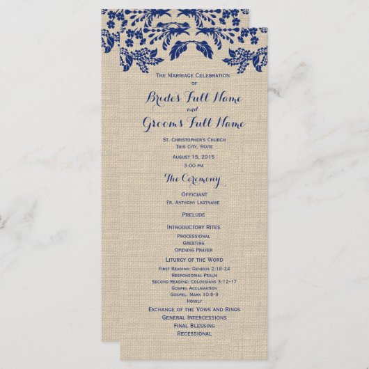 Programme Country Garden et Burlap Wedding Program (Devant / Derrière)