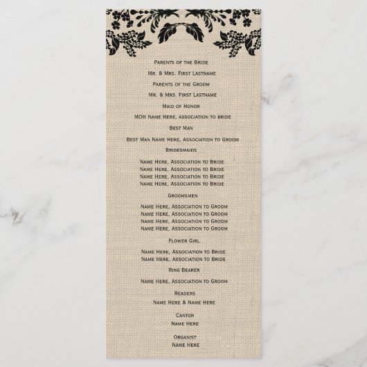 Programme Country Garden et Burlap Wedding Program (Dos)