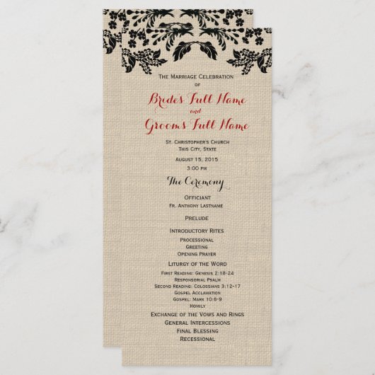 Programme Country Garden et Burlap Wedding Program (Devant / Derrière)