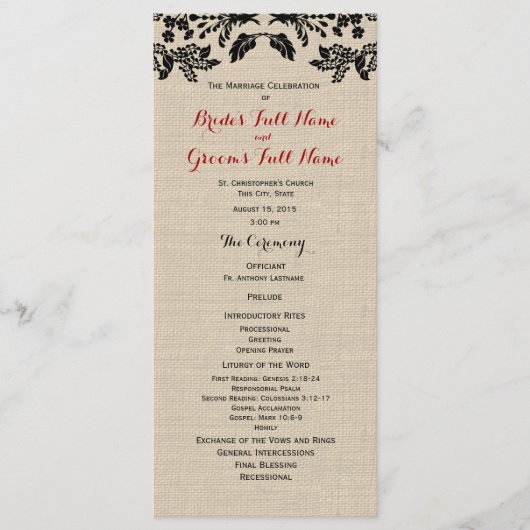 Programme Country Garden et Burlap Wedding Program (Devant)