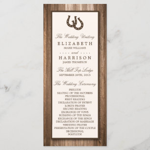 Programme Country Rustic Horseshoe & Brown Wood Mariage