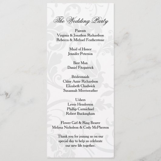 Programme Courbe de fleurs de Berry pourpre Mariage damassé (Dos)