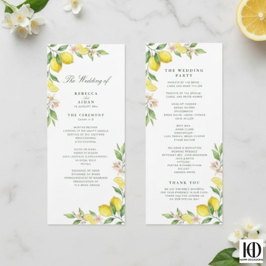 Programme Couronne aquarelle Mariage Citron Méditerranéen