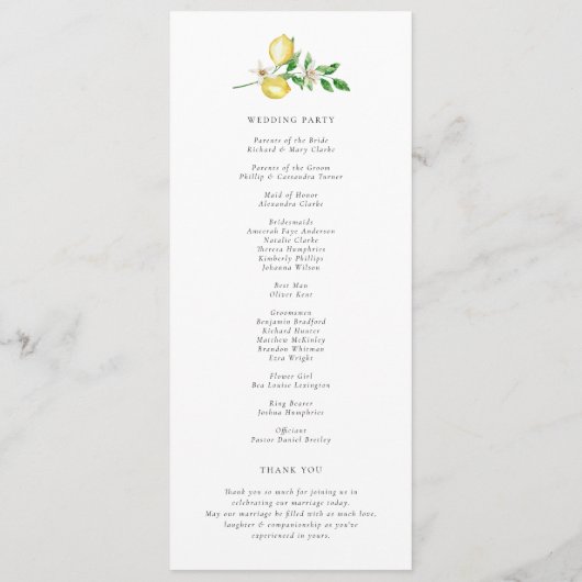 Programme Couronne botanique de citron avec Mariage de verdu (Dos)