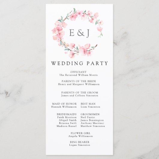 Programme Couronne de fleurs de cerisier à monogramme de mar (Dos)