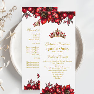 Programme Couronne de fleurs rouge en or pour Quinceañera