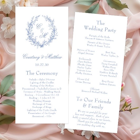 Programme Couronne de mariage en bleu poussiéreux avec monog