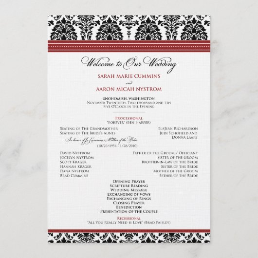 Programme : coutume : Damask black/red Wedding Program (Devant)