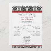 Programme : coutume : Damask black/red Wedding Program (Devant / Derrière)