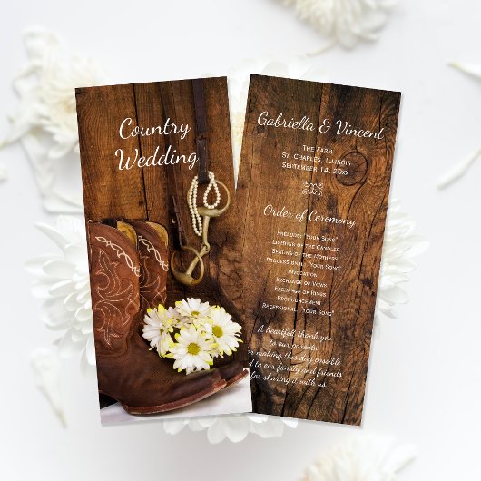 Programme Cowboy Boots and Daisies Western Wedding Program