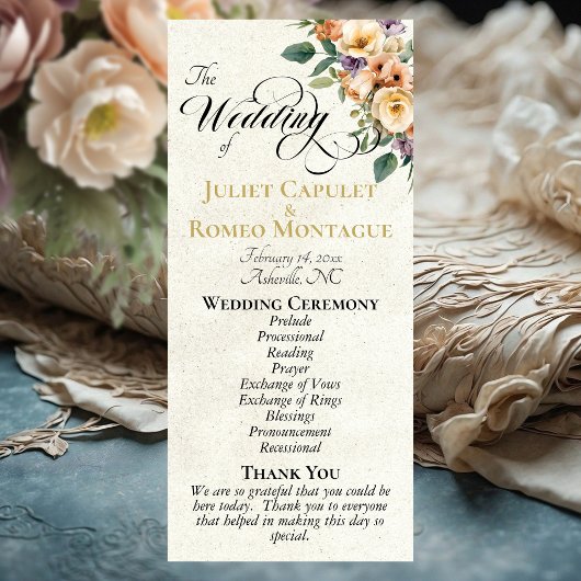 Programme Cream Floral - Cream Wedding