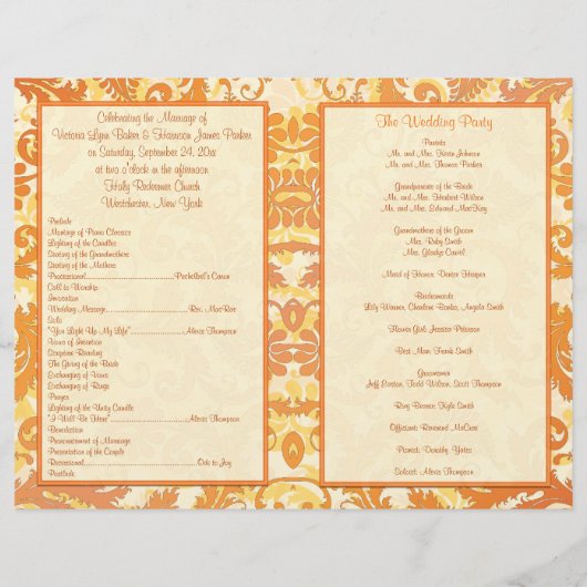 Programme Crème, Orange, Gold Mariage damassé (Dos)