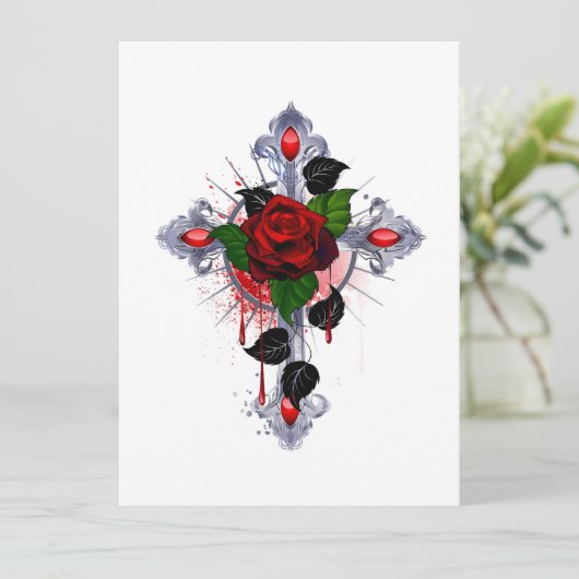 Programme Croix d'argent avec une rose rouge (Debout devant)