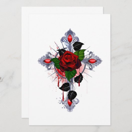 Programme Croix d'argent avec une rose rouge (Devant / Derrière)