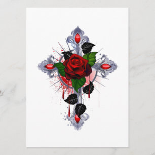 Programme Croix d'argent avec une rose rouge